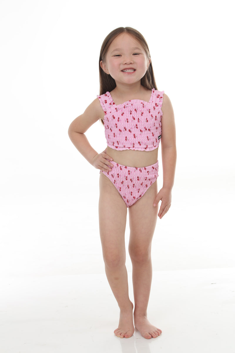 Girls Cherry Smocked Two-Piece Swimsuit