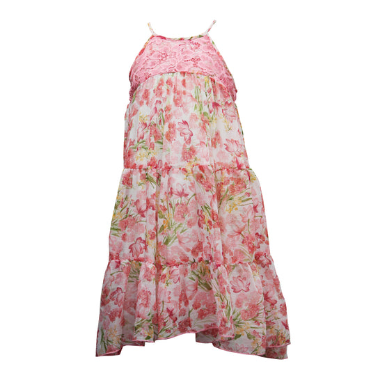 Girls Floral Chiffon Tiered Dress