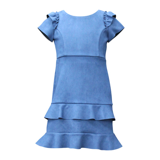 Girls Flutter Sleeve Suede Dress