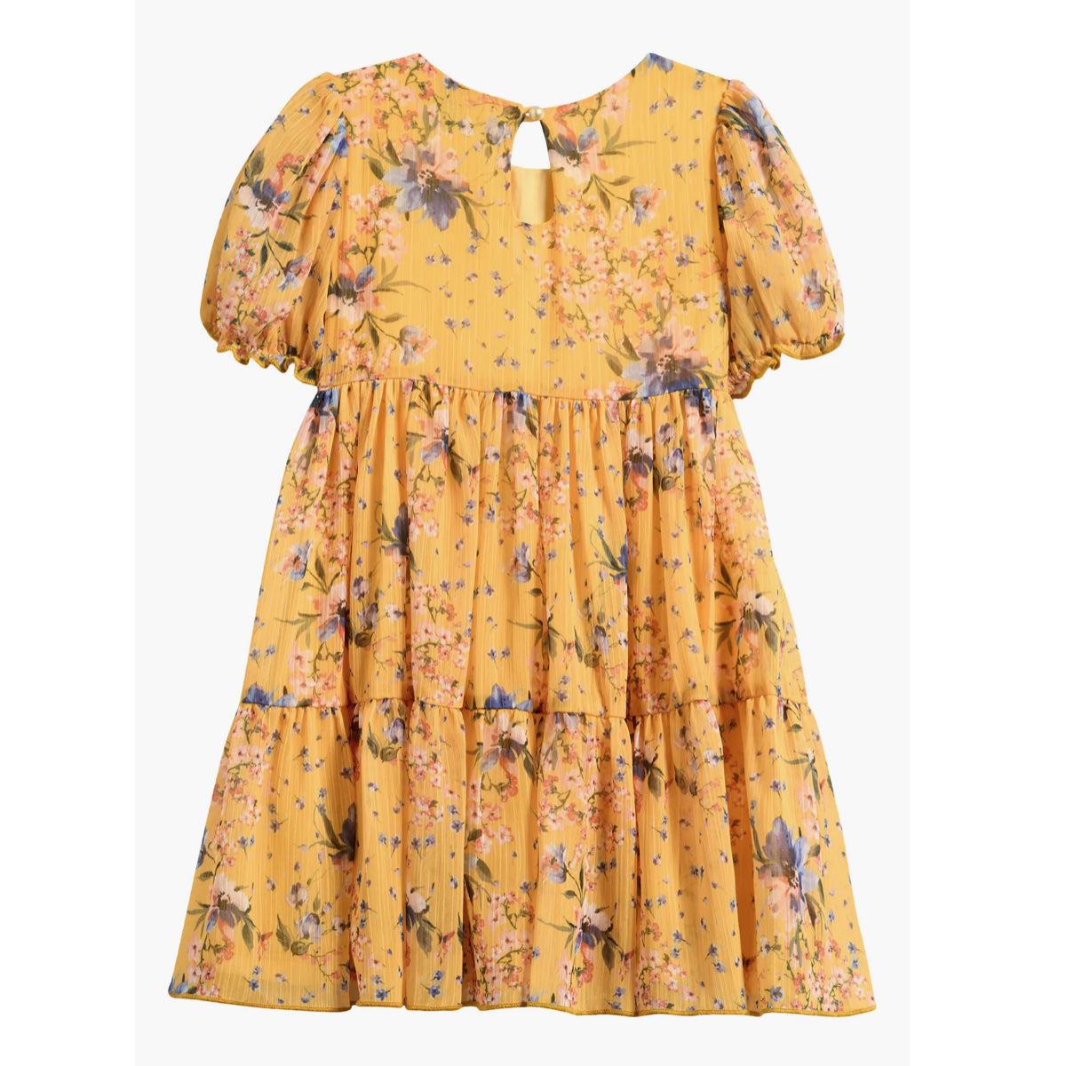 Girls Puff Sleeve Tiered Chiffon Party Dress