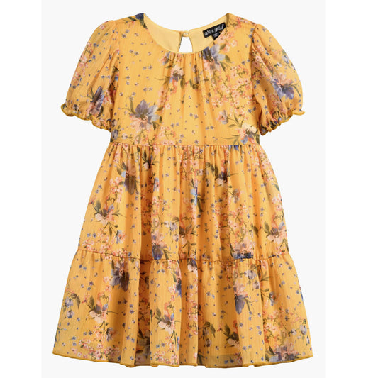 Girls Puff Sleeve Tiered Chiffon Party Dress