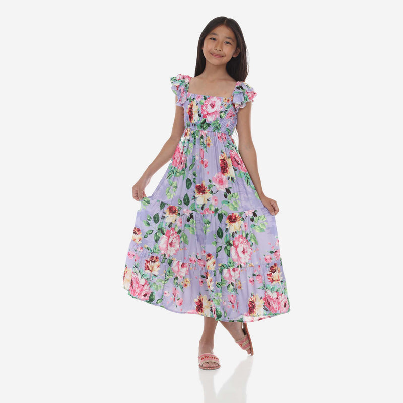 Tween Floral Smocked Bodice Maxi Dress