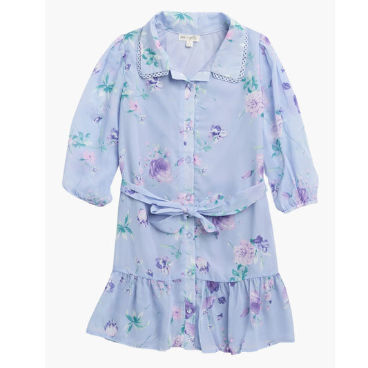 Tween Floral Print Button Down Trapeze Dress