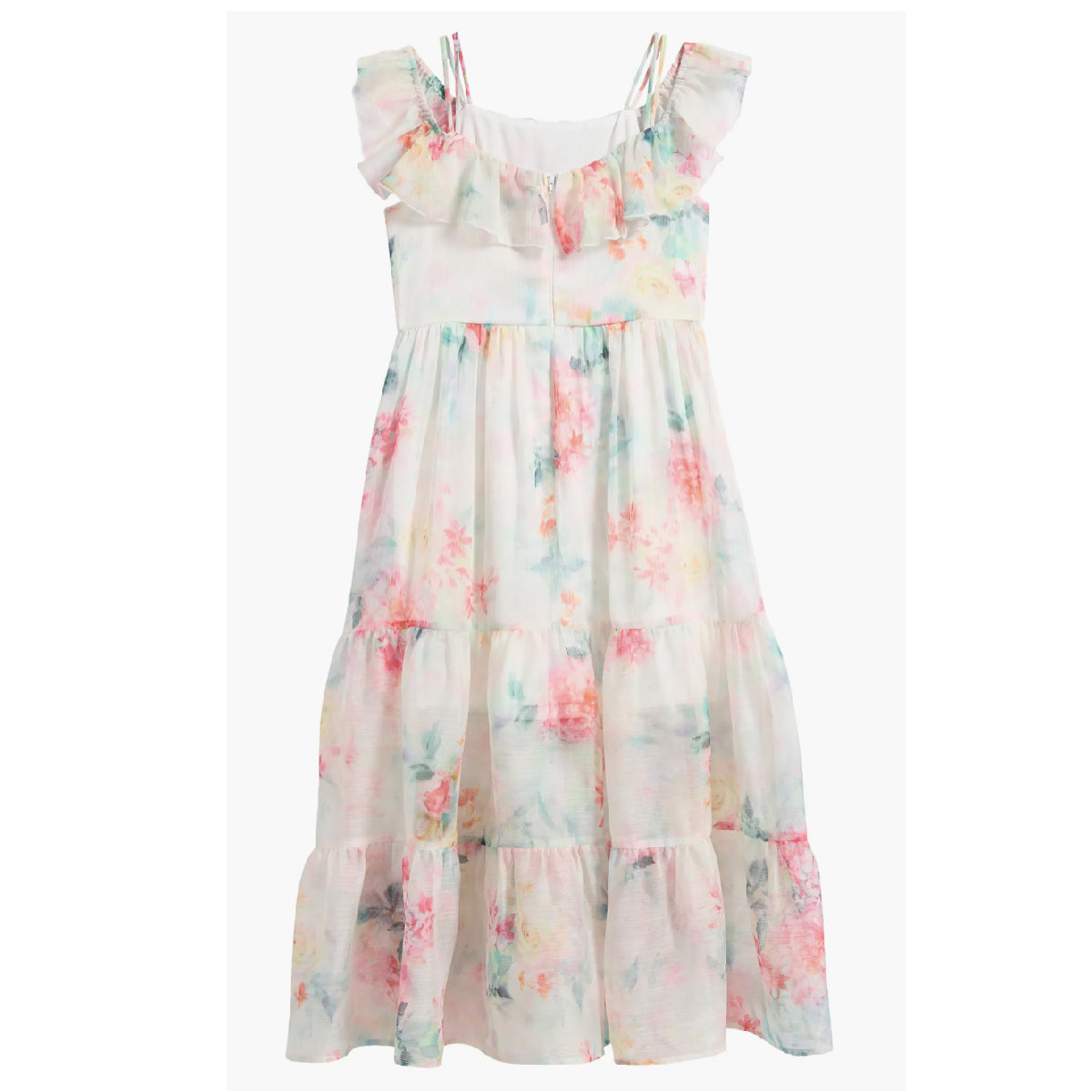 Tween Print Ruffle Chiffon Maxi Dress