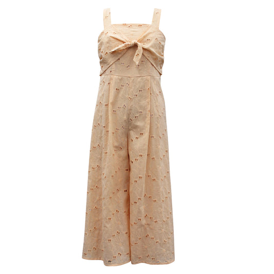 Tween Sleeveless Front Knot Eyelet Jumpsuit