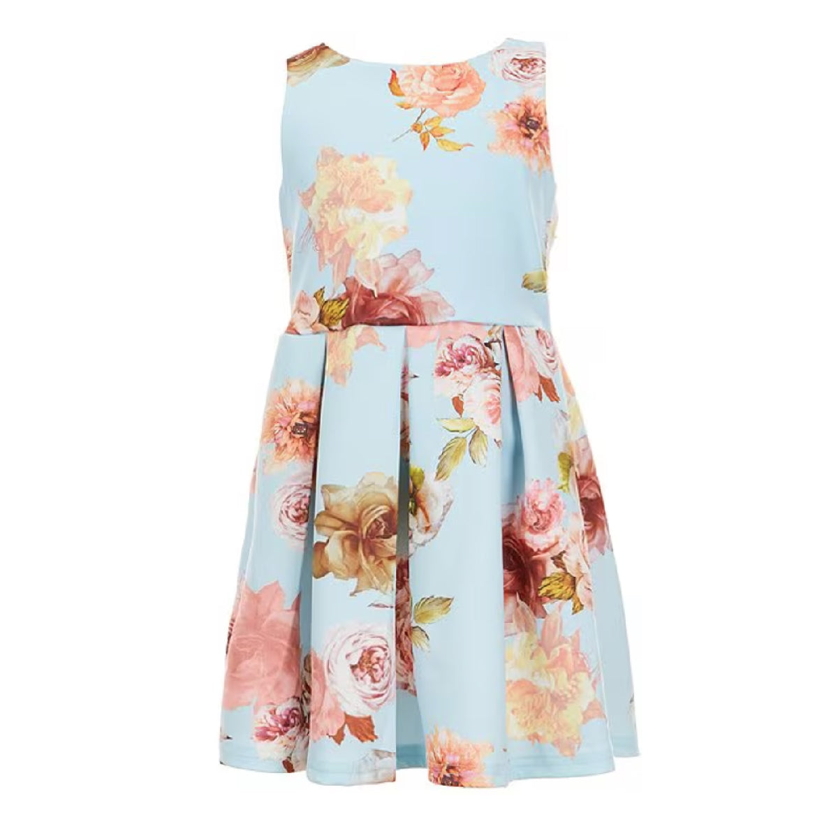 Tween Sleeveless Floral-Printed Pleated Fit-And-Flare Dress