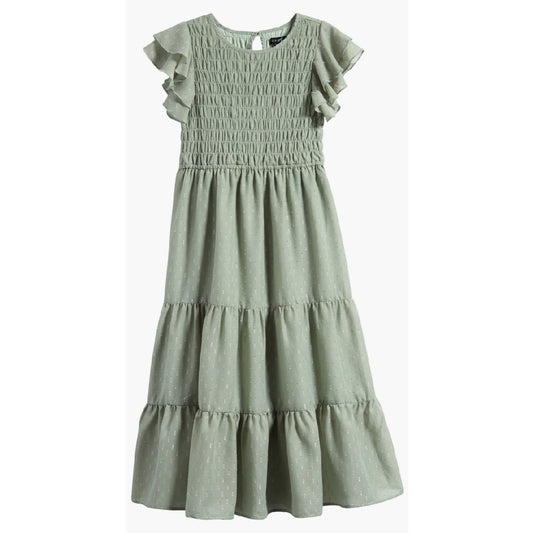 Tween Smocked Bodice Clip Dot Chiffon Party Dress