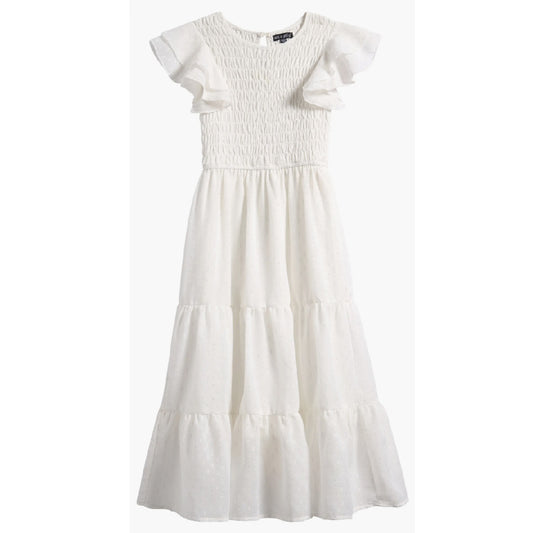 Tween Smocked Bodice Clip Dot Chiffon Party Dress