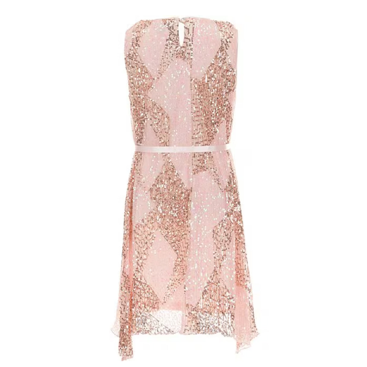 Tween Sleeveless Sequin-Embellished Pattern Asymmetrical-Hem
