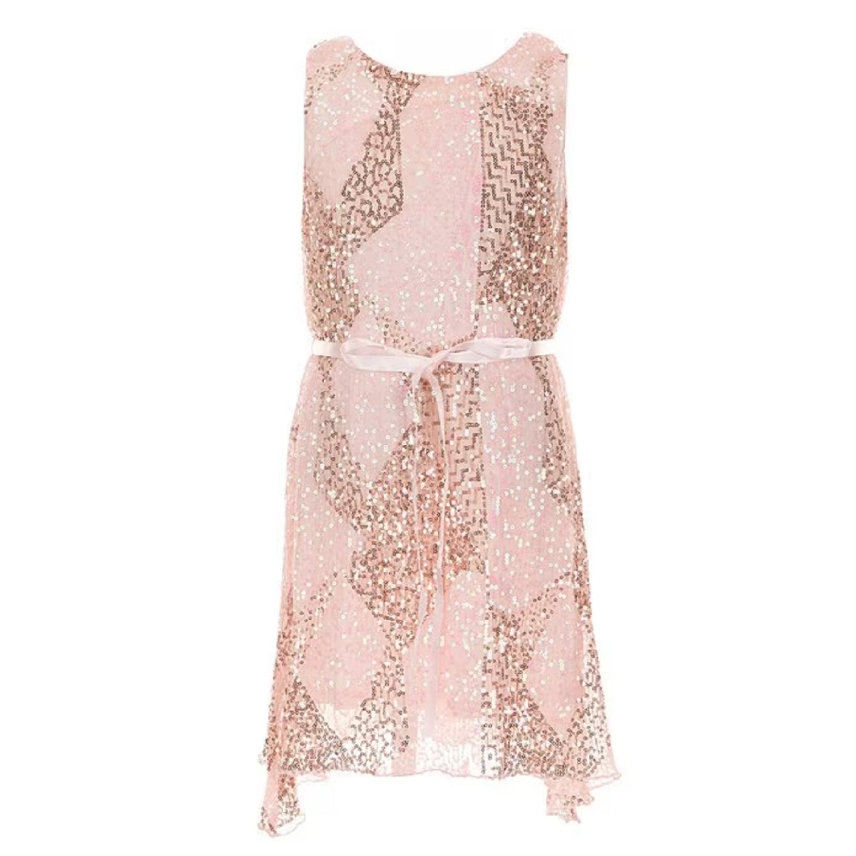 Tween Sleeveless Sequin-Embellished Pattern Asymmetrical-Hem