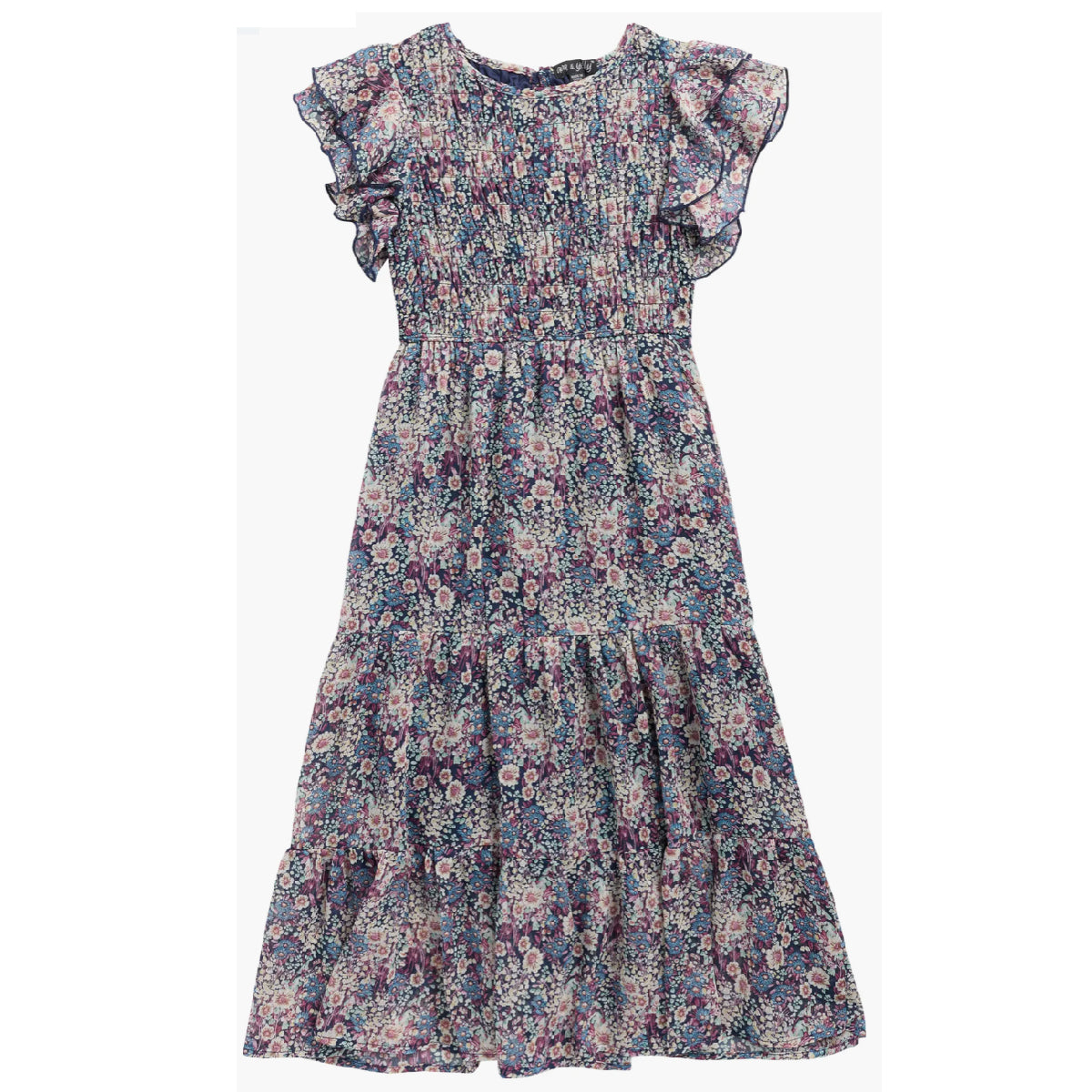 Tween Chiffon Smocked Ruffle Maxi Dress
