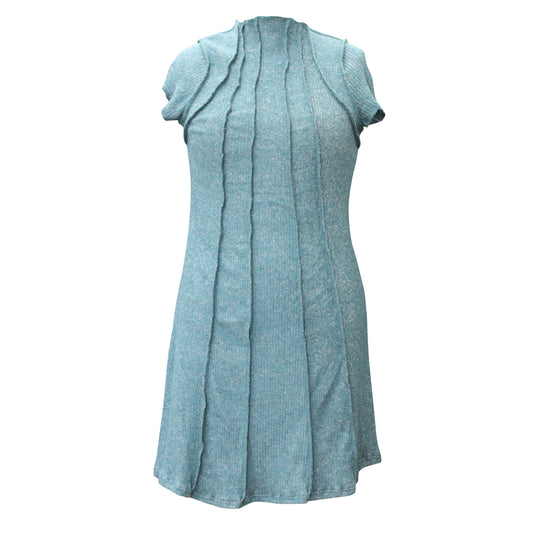 Tween Rib Mock Neck Dress w/Exposed Seams