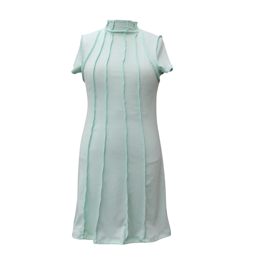 Tween Rib Mock Neck Dress w/Exposed Seams