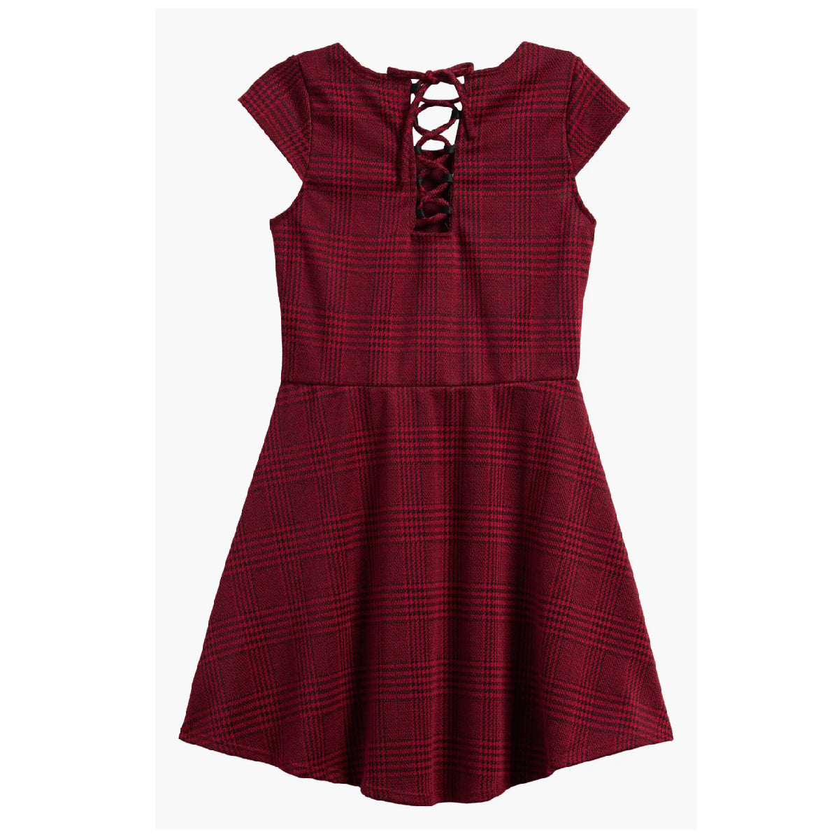 Tween Cap Sleeve Plaid Double-Knit Skater Dress