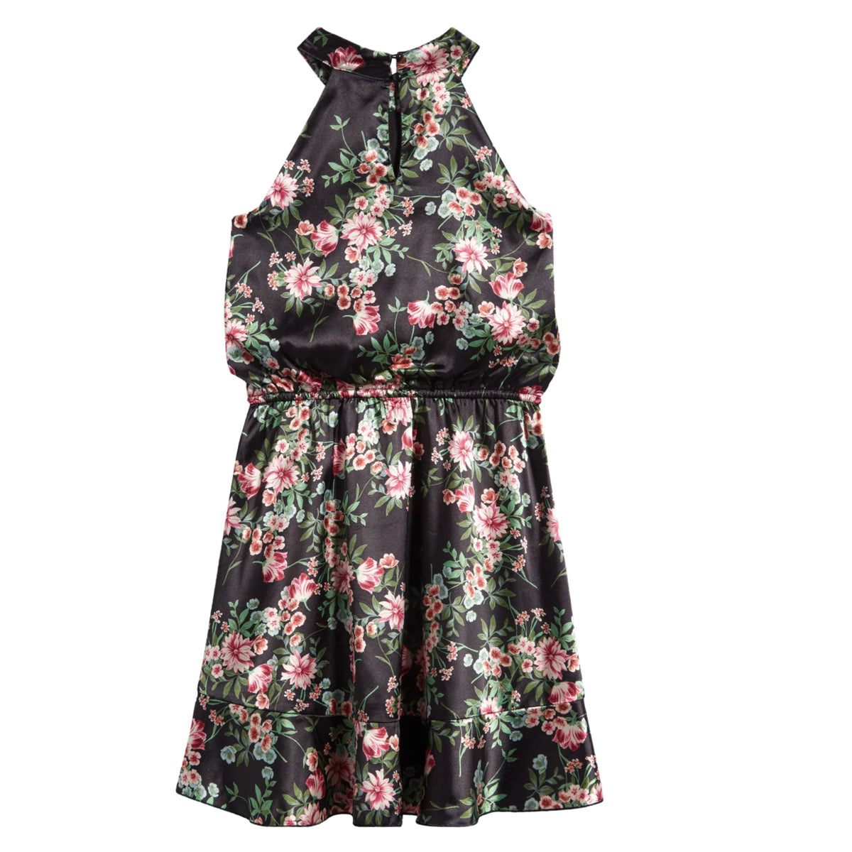 Tween Mock Neck Printed Satin Dress