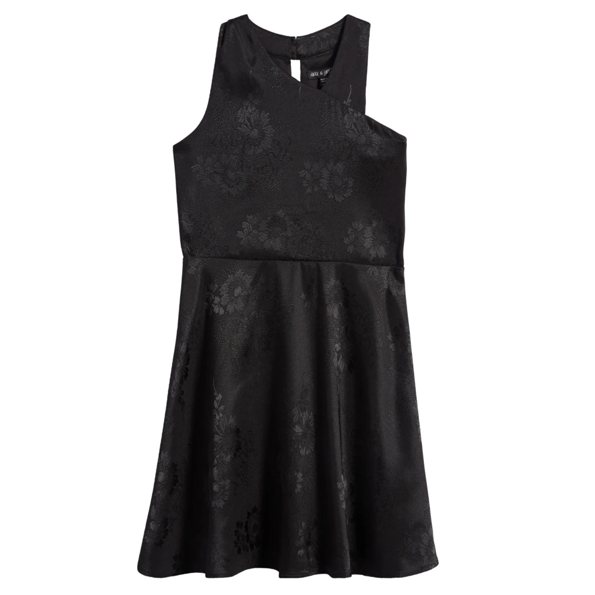 Ava & Yelly Embossed Satin A-line Dress - Black Ava & Yelly Embossed Satin A-line Dress - Black