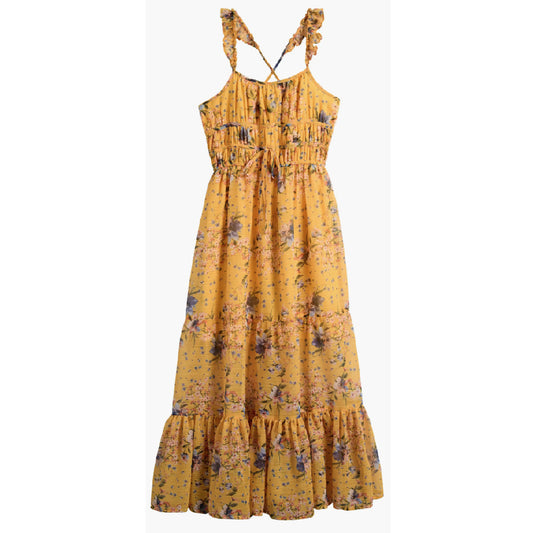 Tween Floral Ruffle Strap Maxi Dress