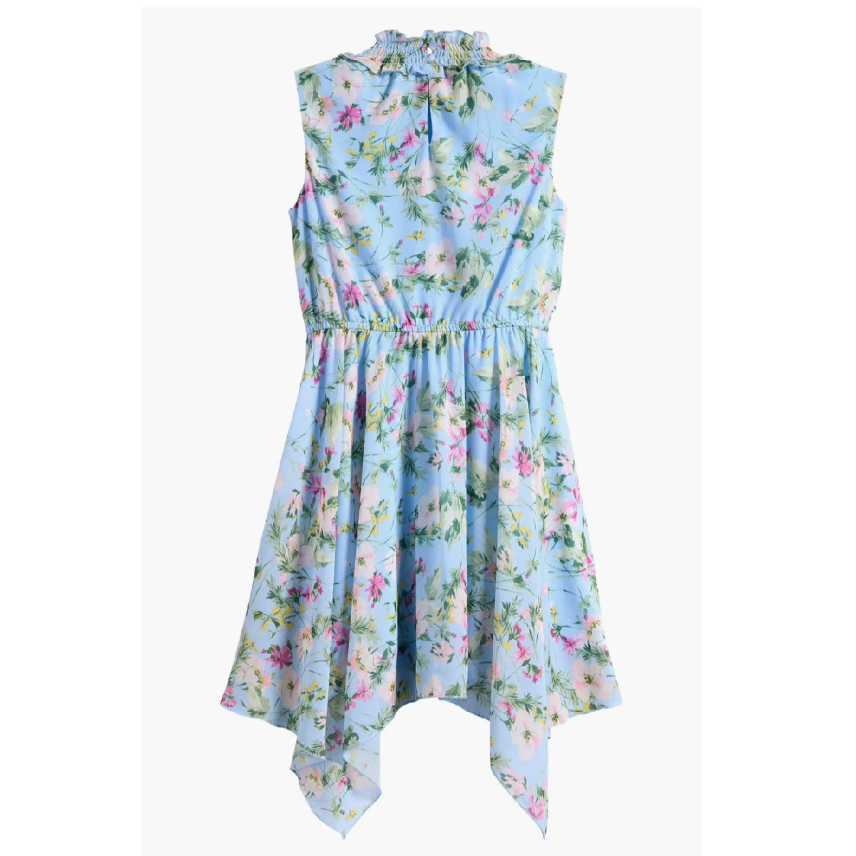 Tween Floral Print Chiffon Sleeveless Handkerchief Hem Dress