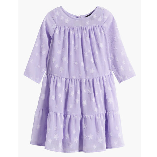 Girls Star Long Sleeve Tiered Party Dress