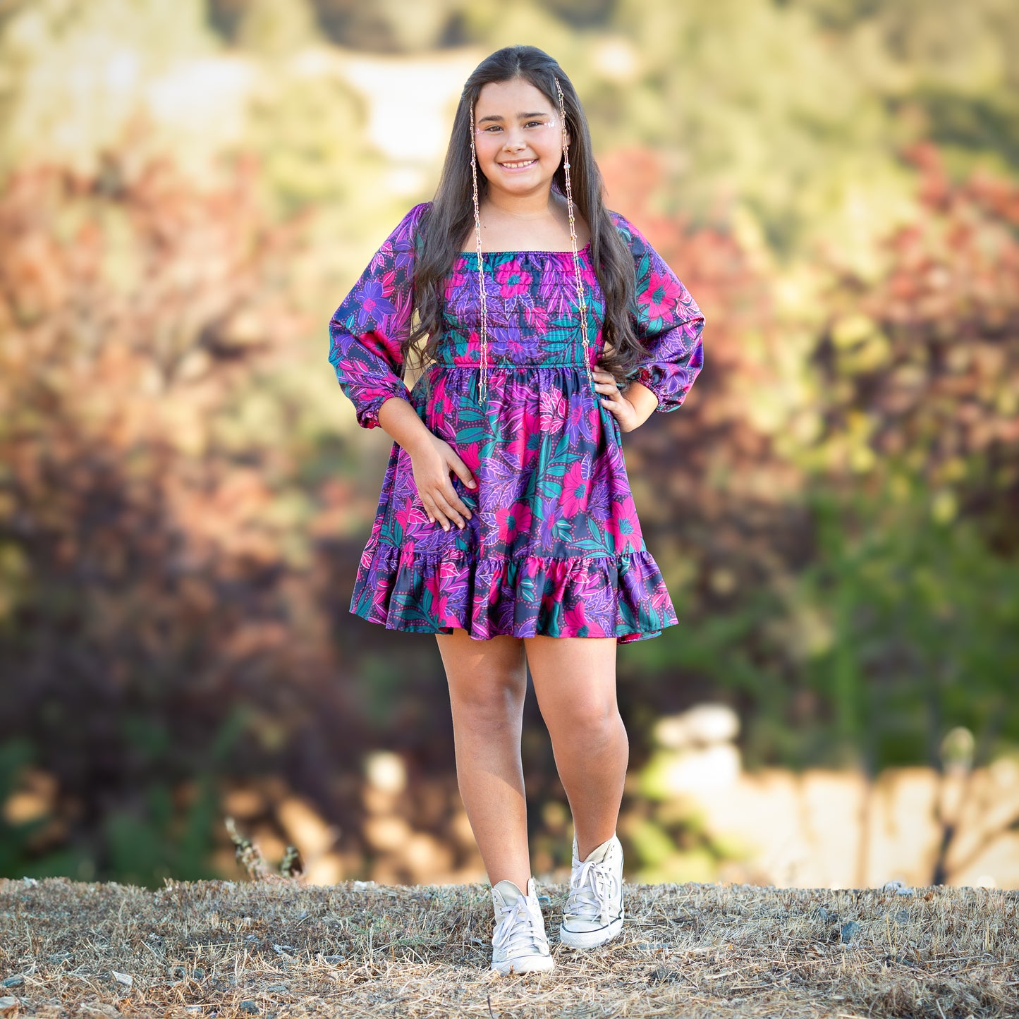 Tween Smocked Printed Satin