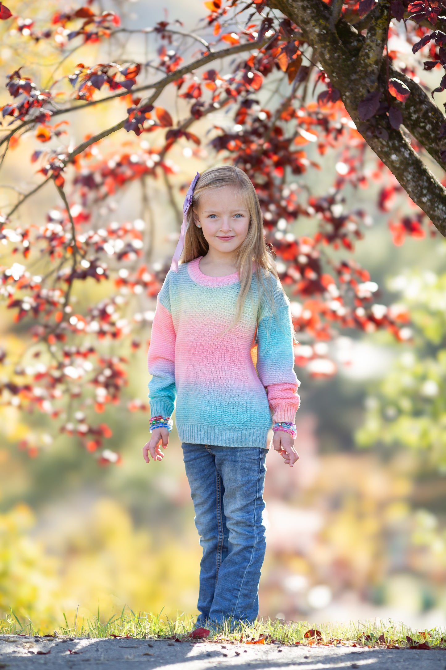 Girls Rainbow Stripe Sweater