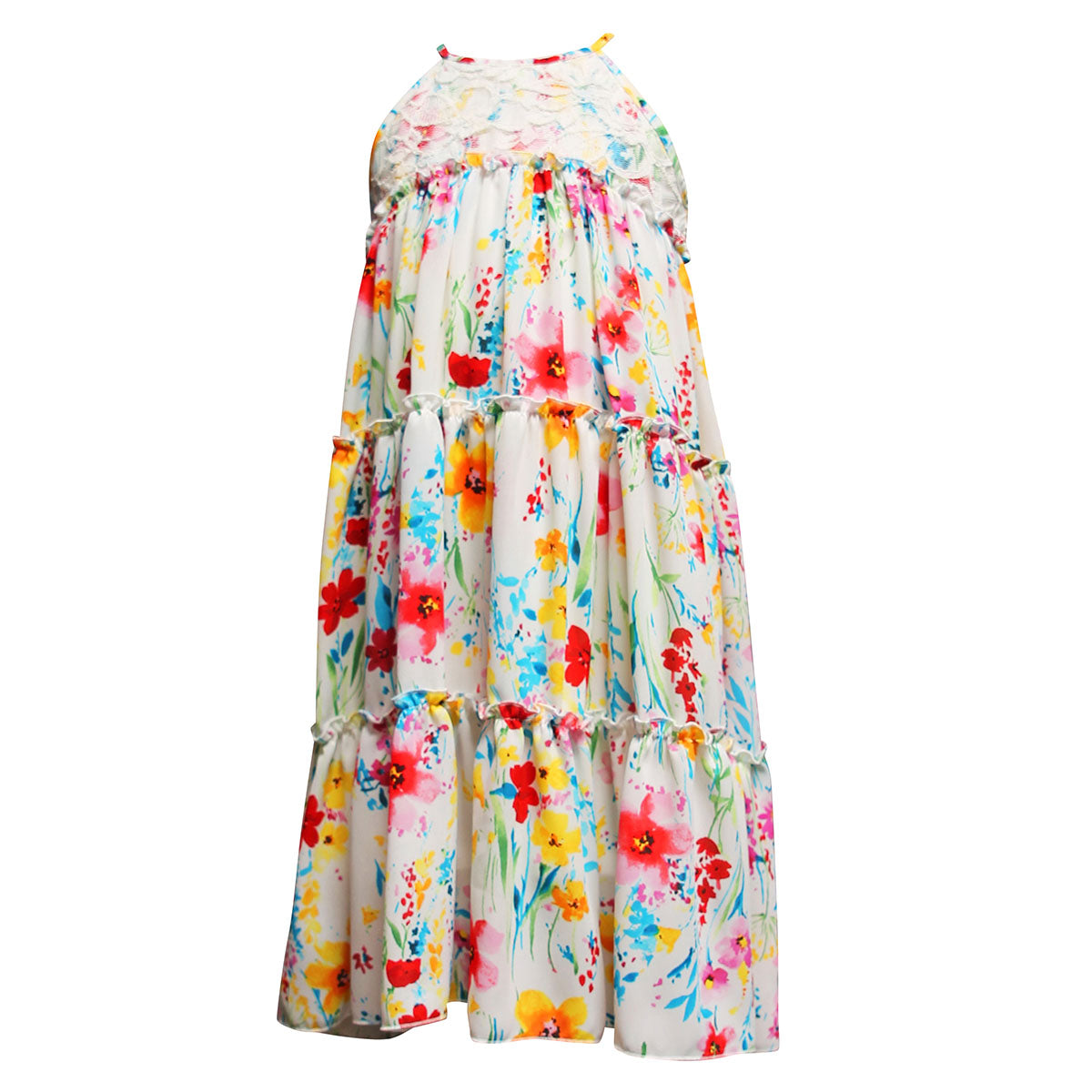 Ava & Yelly Trapeze with Lace Dress (Big Girl) - White - 12 Ava & Yelly Trapeze with Lace Dress (Big Girl) - White - 12