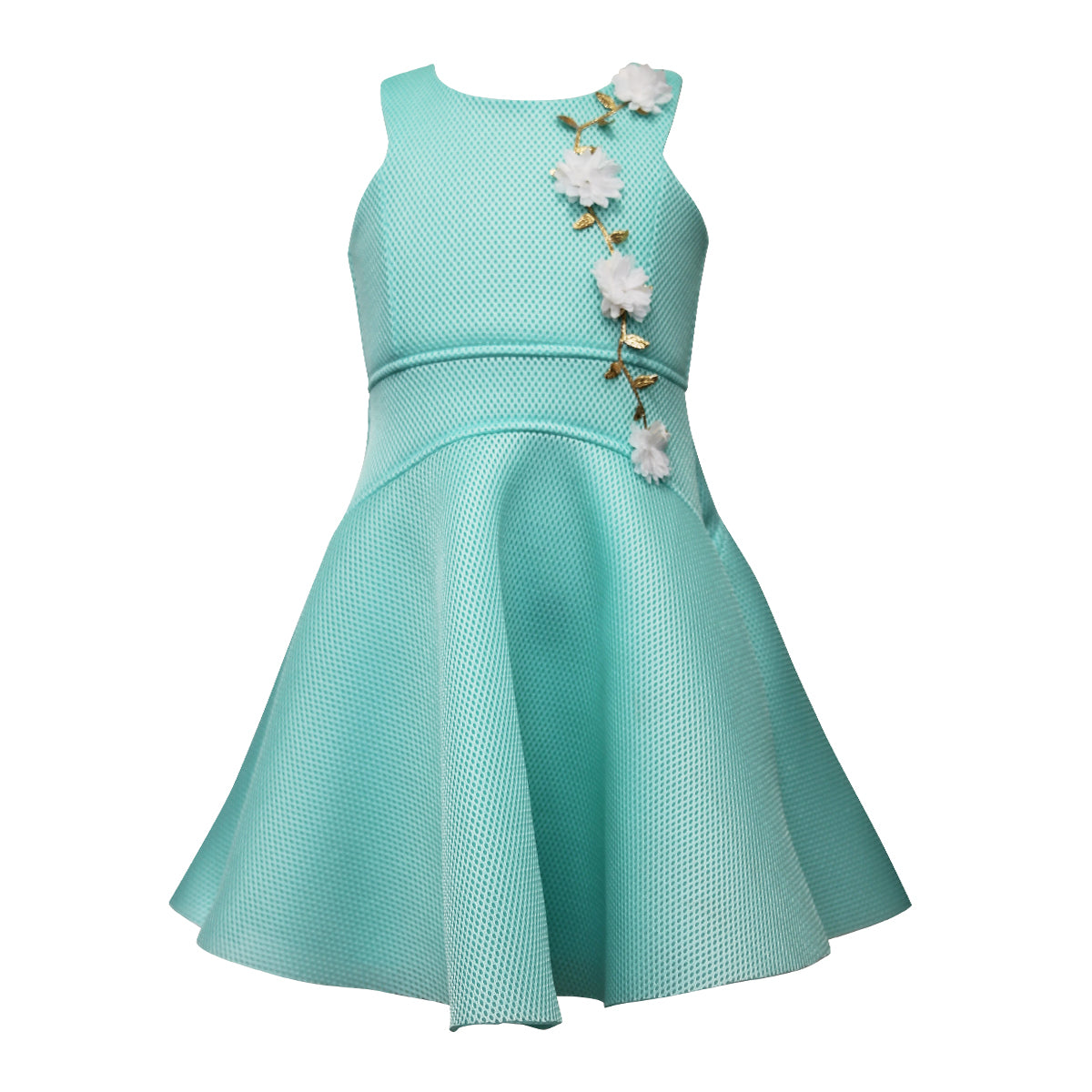Ava & Yelly Grecian Perforated Scuba Dress - Green - 2 Ava & Yelly Grecian Perforated Scuba Dress - Green - 2
