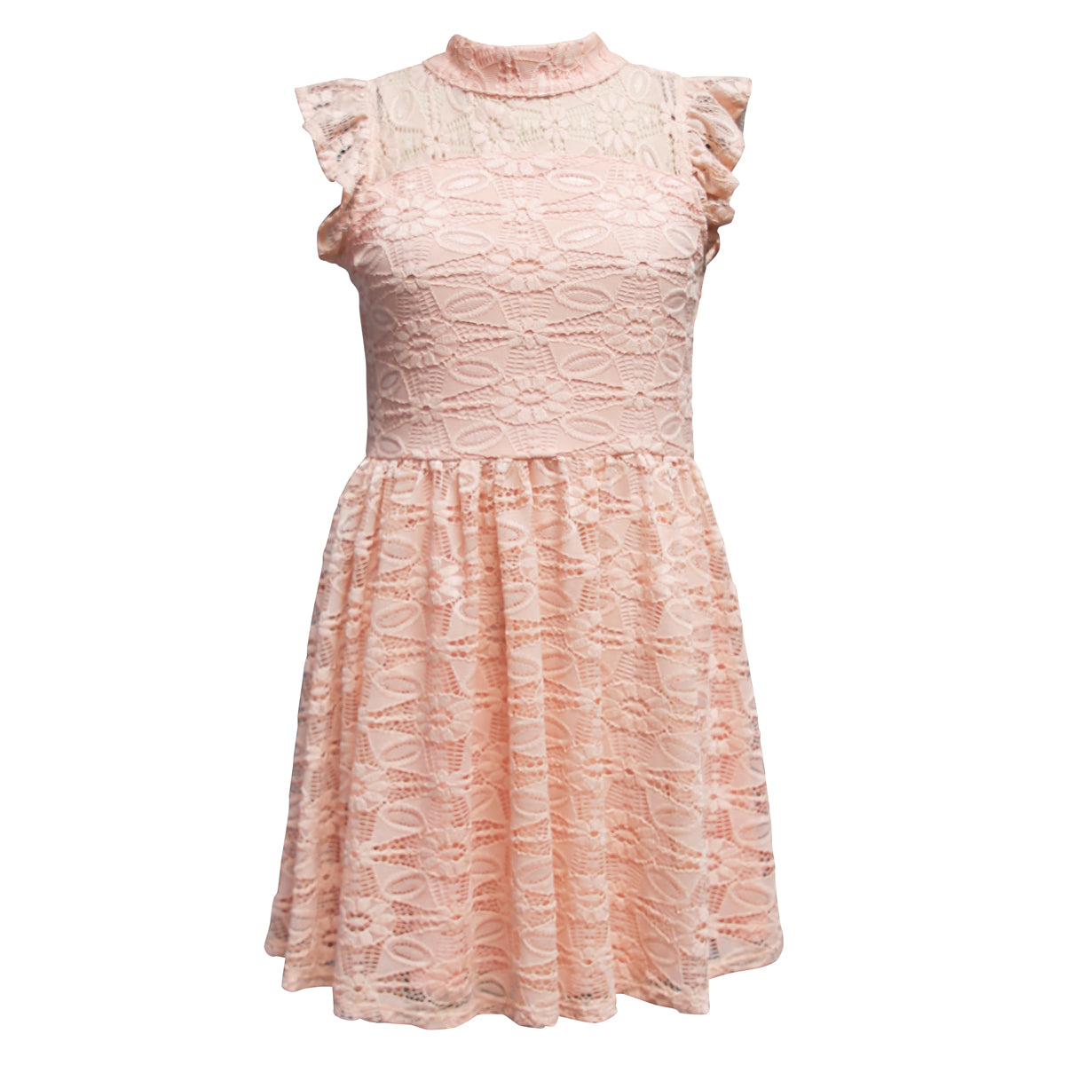 Ava & Yelly Mock Lace Skater Dress - Pink - 4 Ava & Yelly Mock Lace Skater Dress - Pink - 4