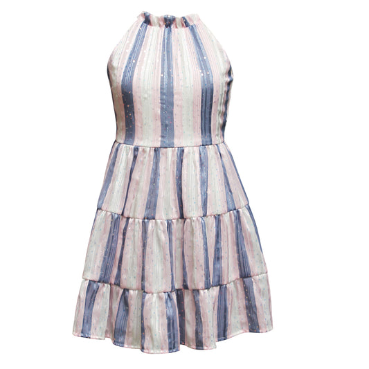 Tween Sequin Shadow Stripe Tiered Dress