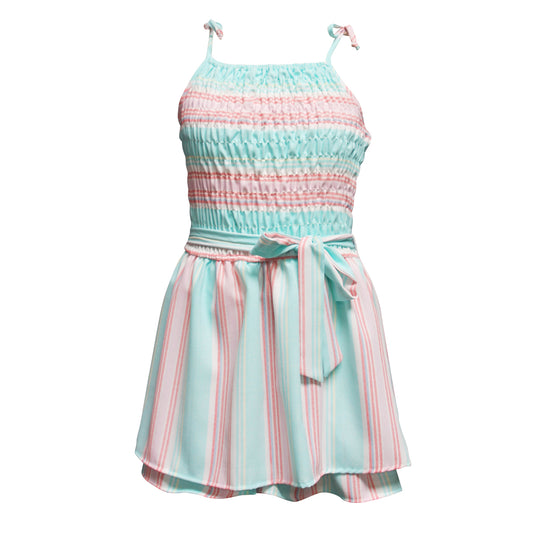 Tween Stripe Smocked Bodice Dress