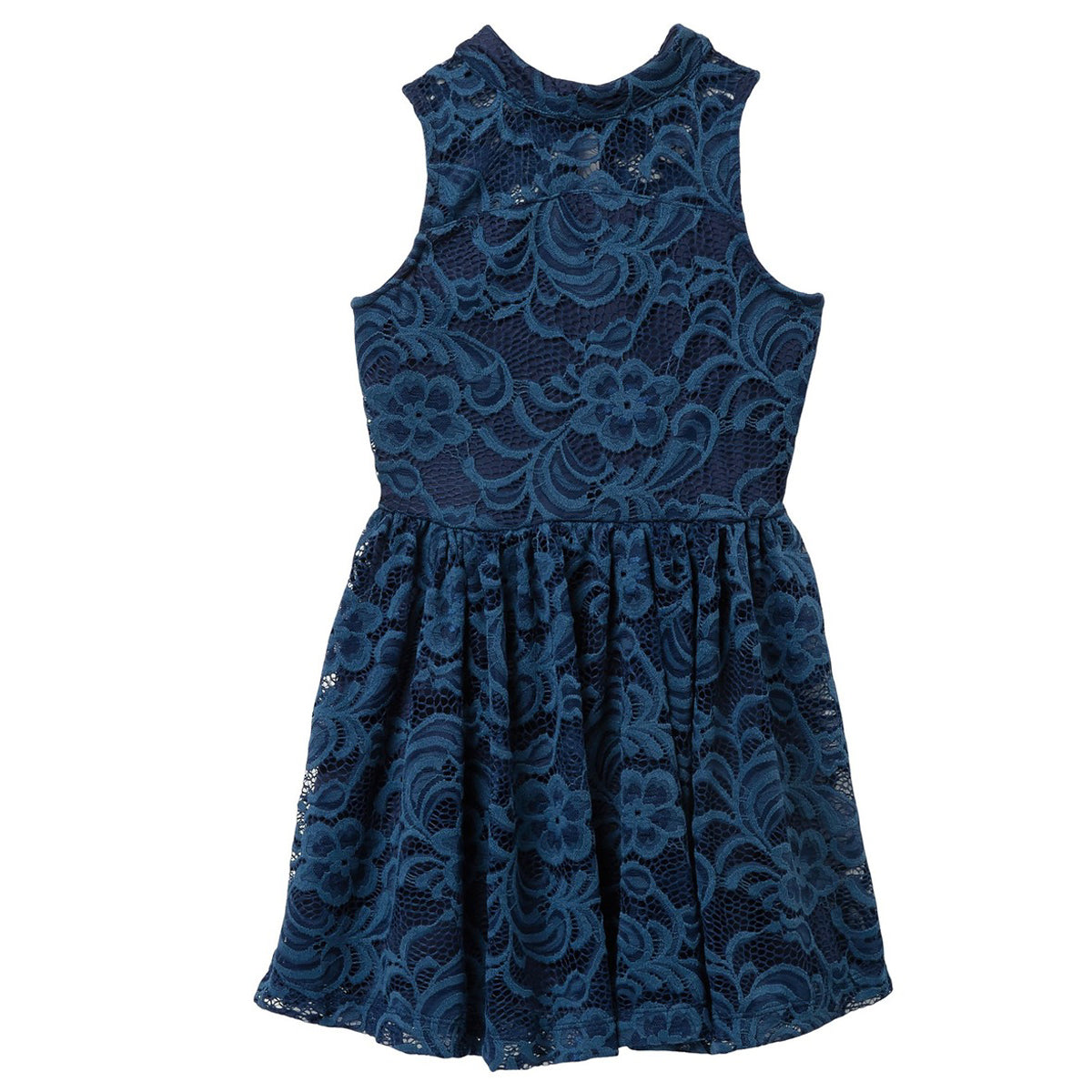 Ava & Yelly Mock Neck Lace Skater Dress - Blue - 7 Ava & Yelly Mock Neck Lace Skater Dress - Blue - 7
