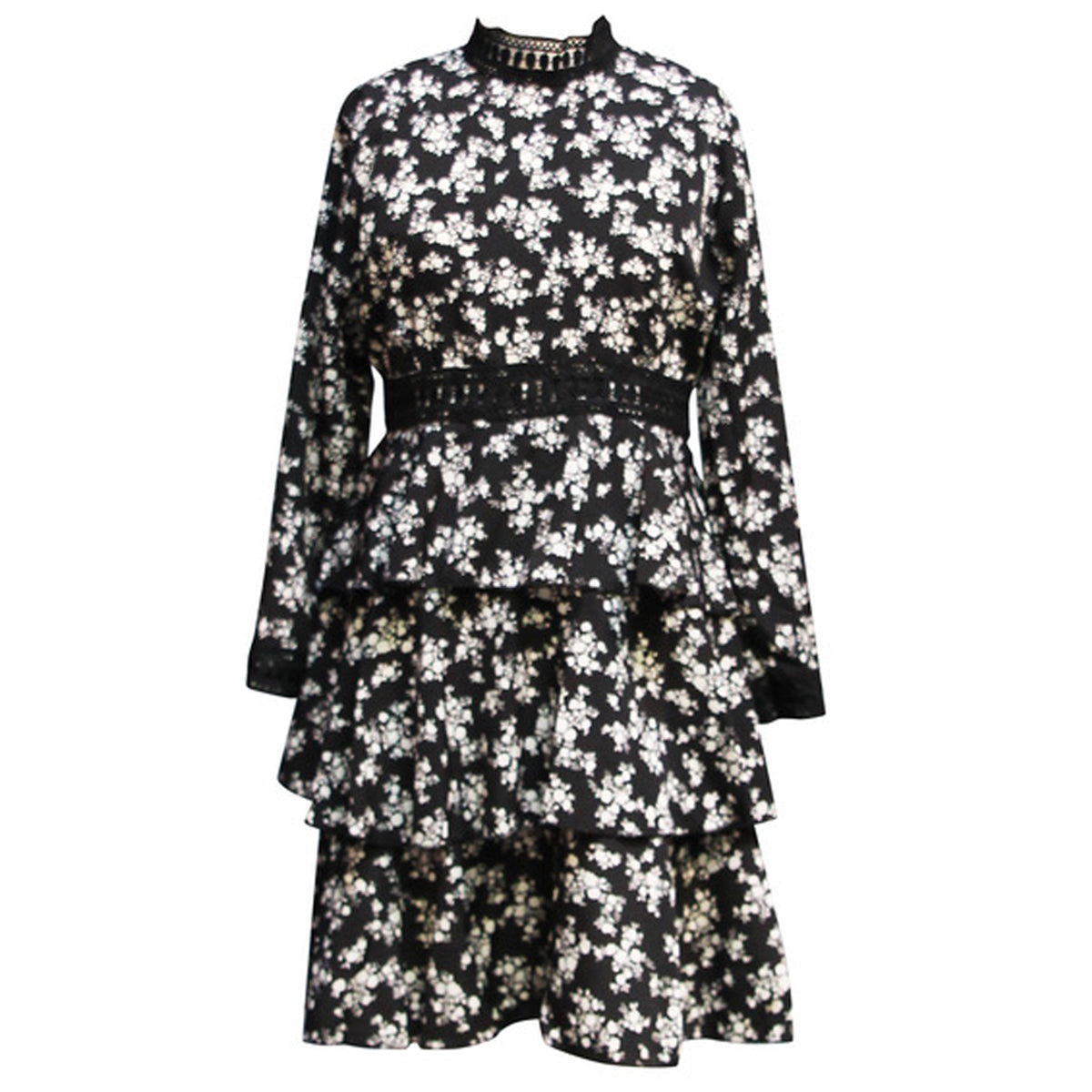 Floral Long Sleeve Chiffon Peplum Dress