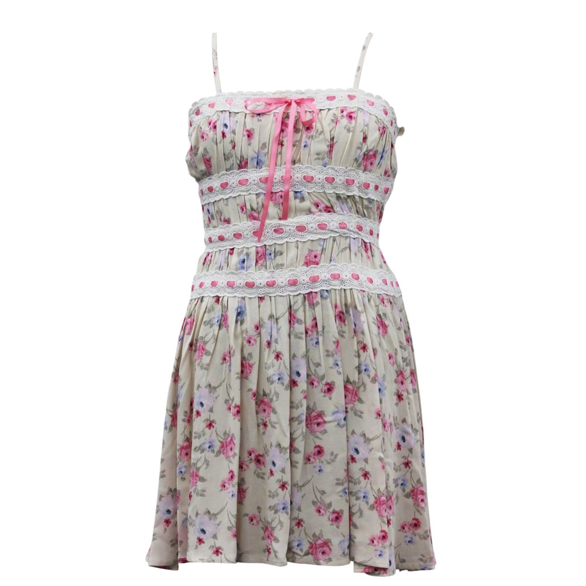 Tween Ditsy Floral Ribbon & Lace Trim Dress