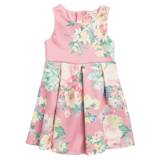 Girls Floral Pleated Party Dress