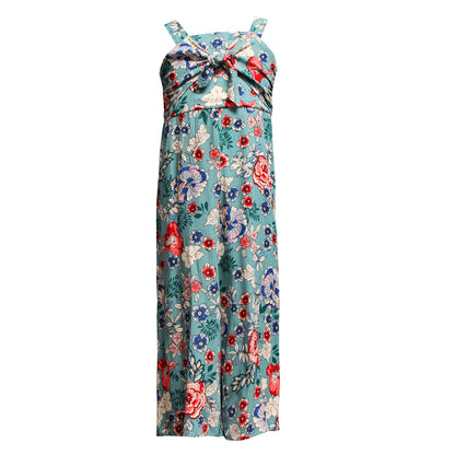 Floral Gauze Tie Front Jumpsuit