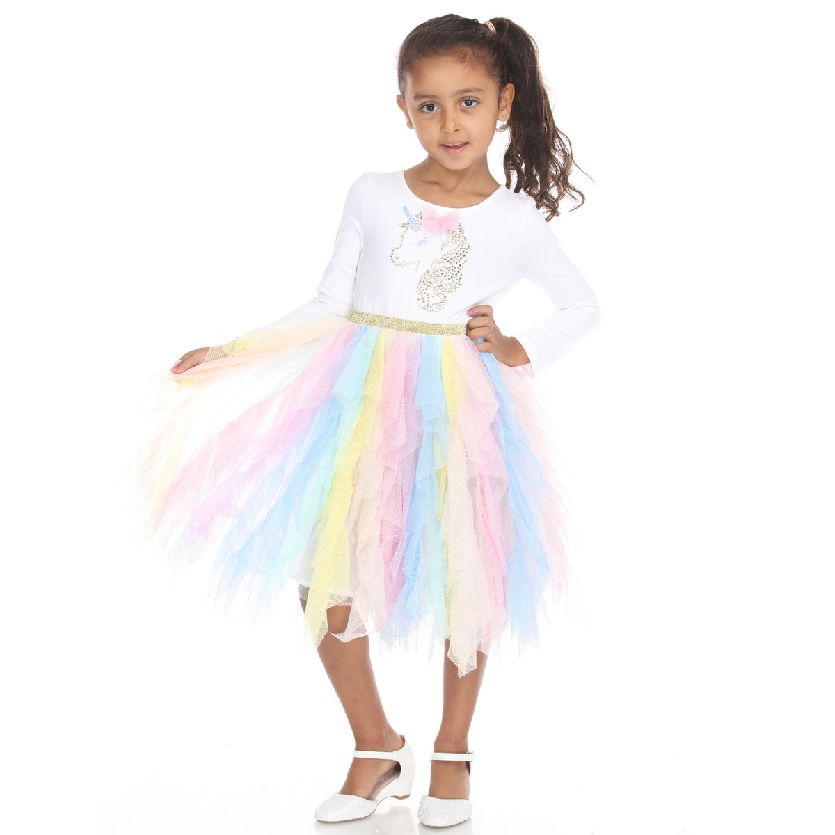 Girls Unicorn Hankey Hem Dress