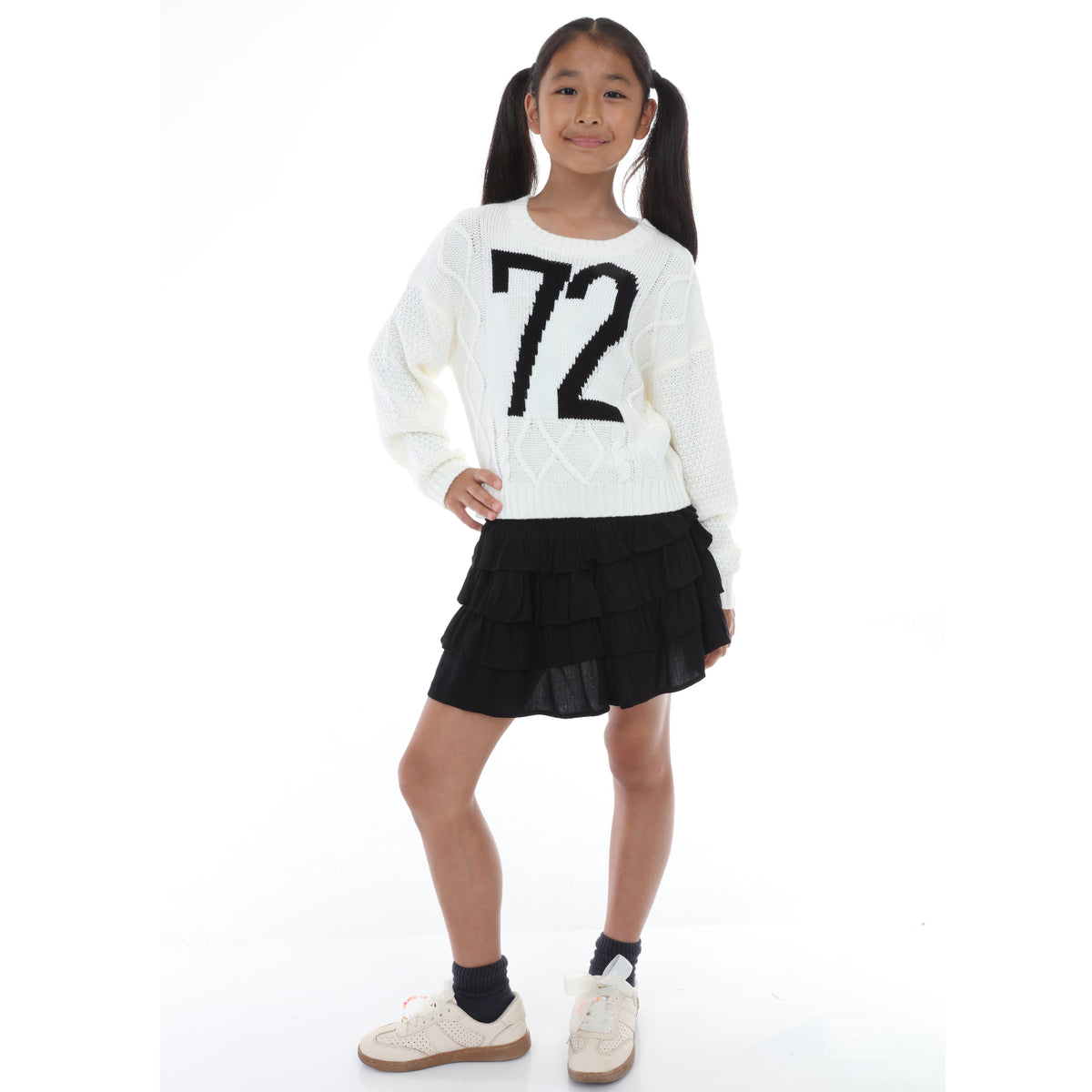 Tween Varsity Number Cable Sweater