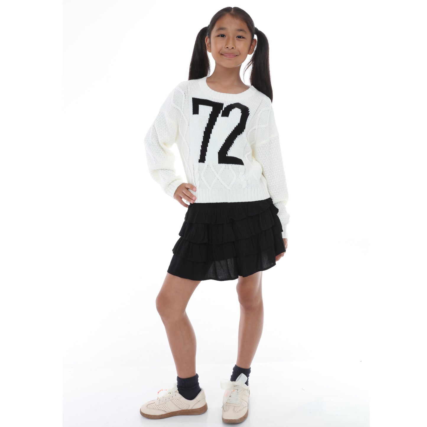Tween Varsity Number Cable Sweater