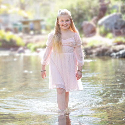 Ava & Yelly Chiffon Gold Foil Babydoll Dress - Pink - 10 Ava & Yelly Chiffon Gold Foil Babydoll Dress - Pink - 10