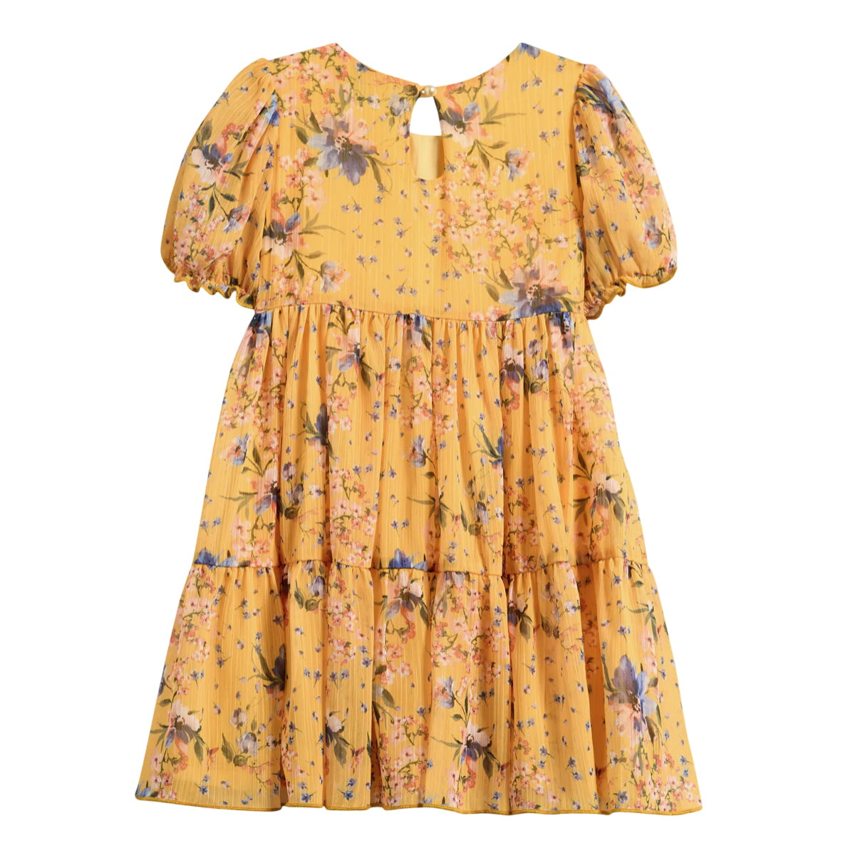 Girls Puff Sleeve Tiered Chiffon Party Dress