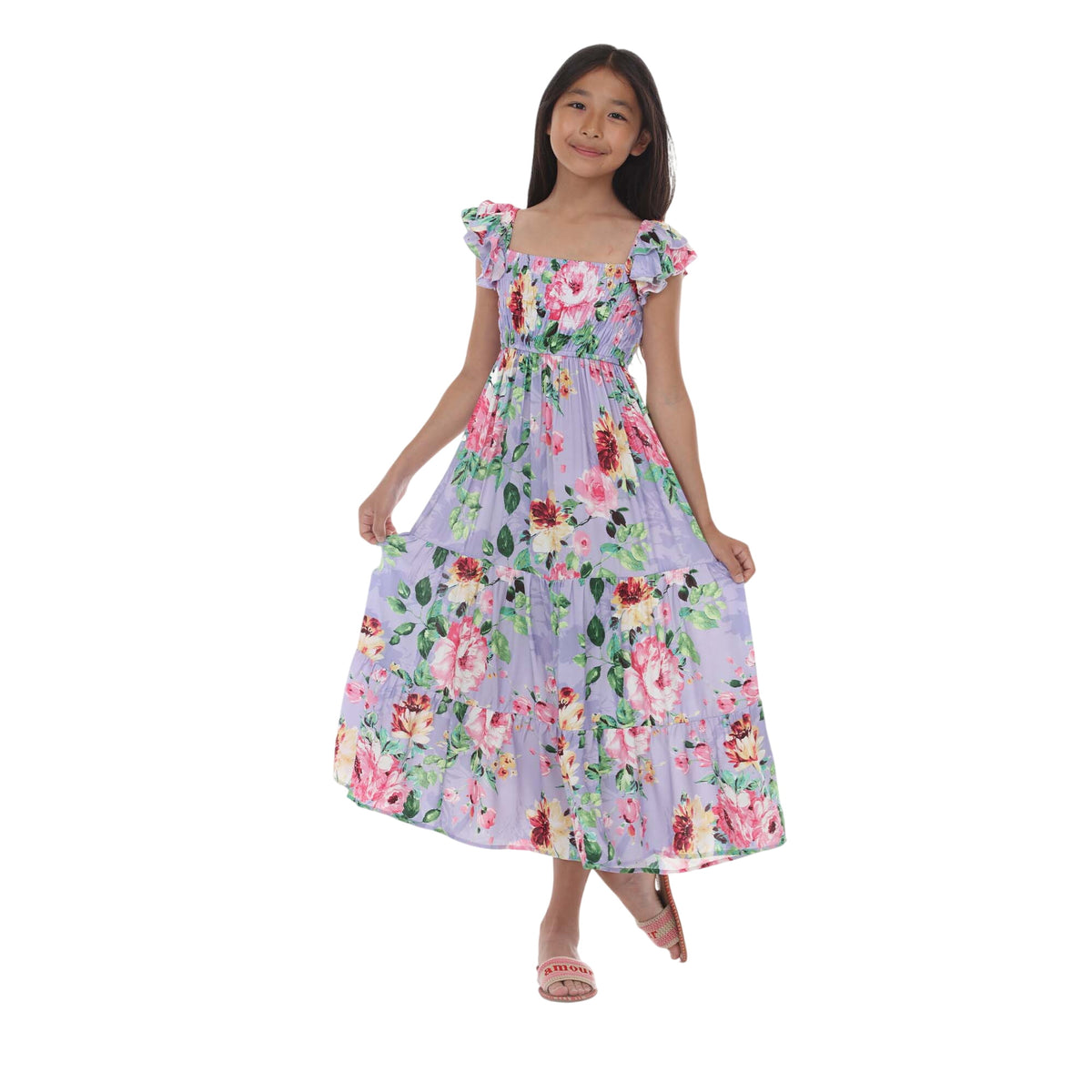 Tween Floral Smocked Bodice Maxi Dress