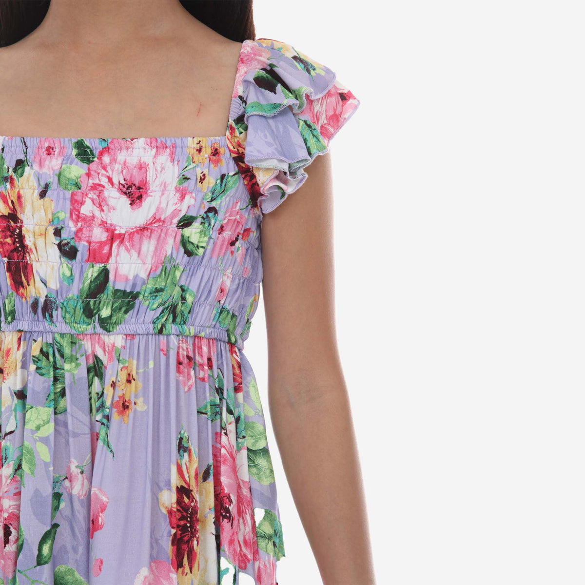Tween Floral Smocked Bodice Maxi Dress