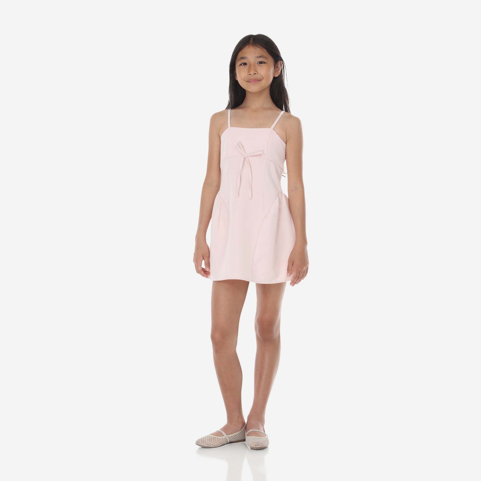 Tween Side Shirred Bow Front Dress