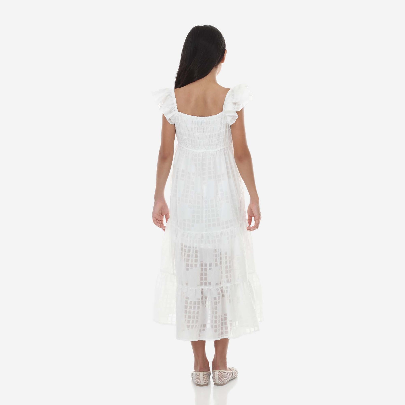 Tween Windowpane Smocked Maxi