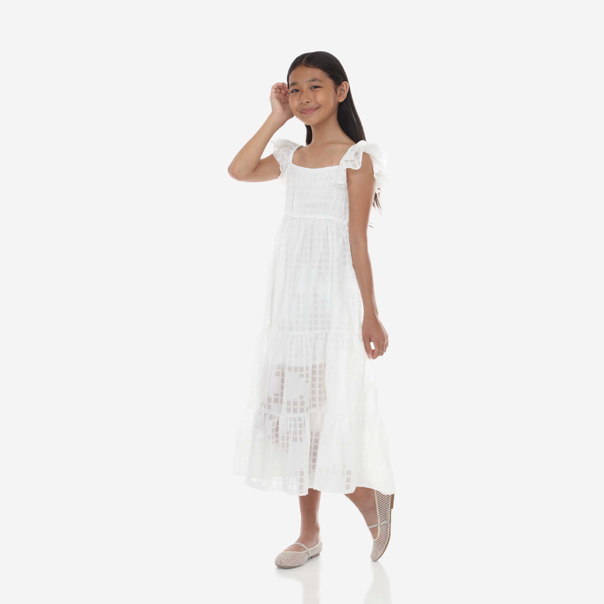 Tween Windowpane Smocked Maxi