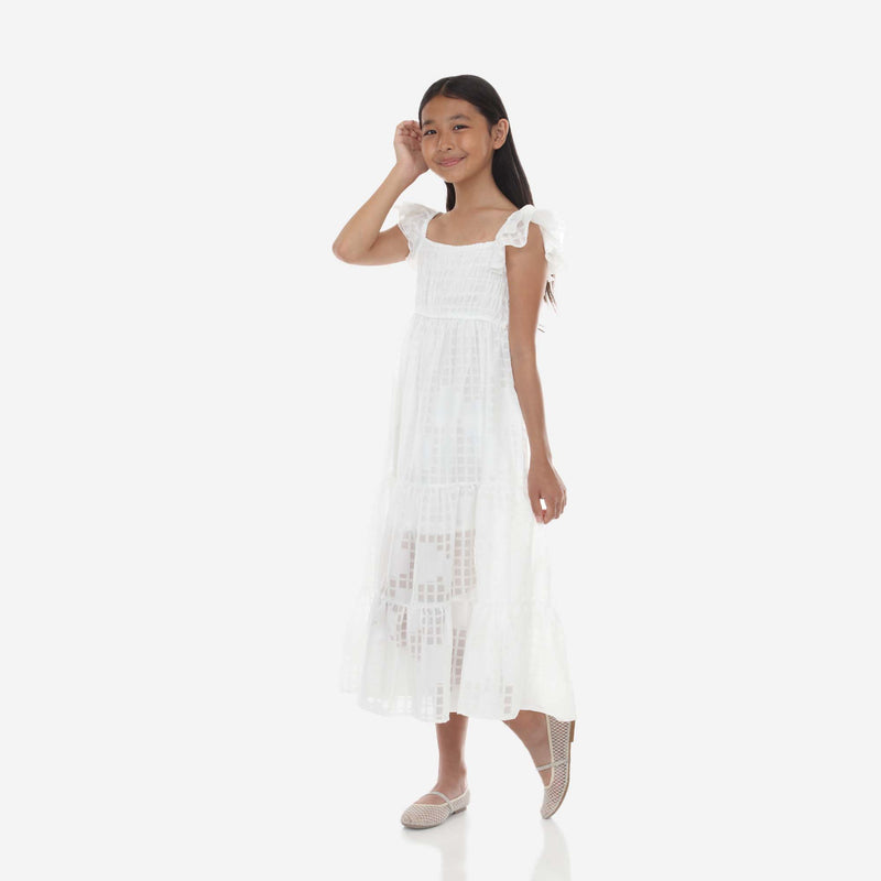 Tween Windowpane Smocked Maxi