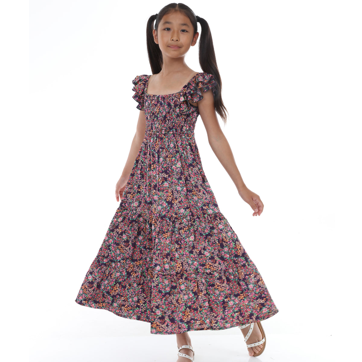 Tween Floral Smocked Bodice Maxi Dress