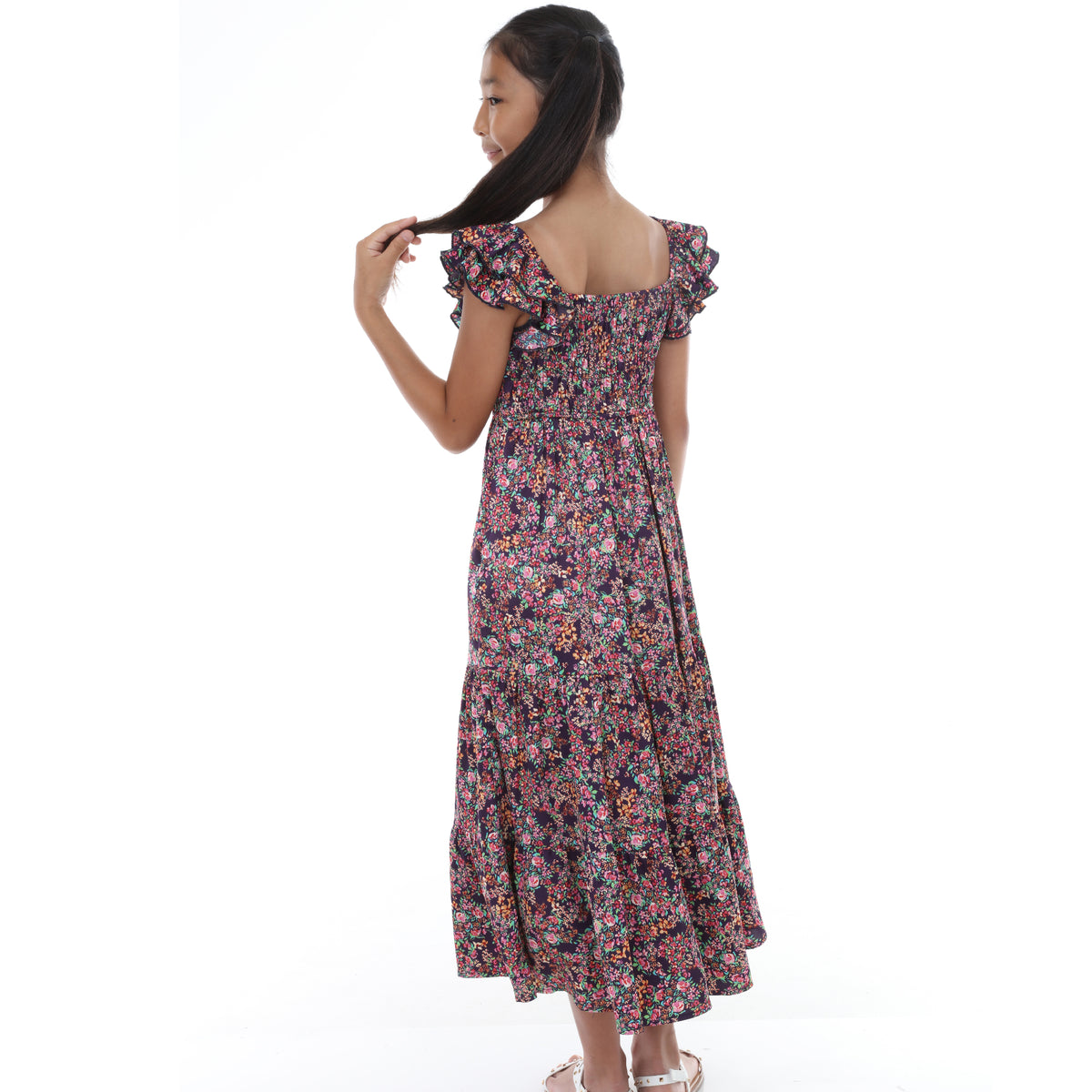 Tween Floral Smocked Bodice Maxi Dress