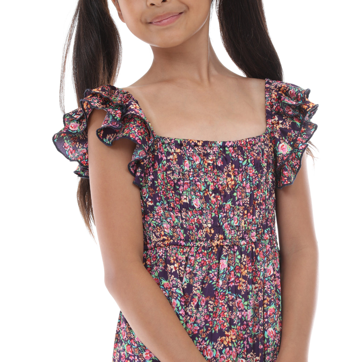 Tween Floral Smocked Bodice Maxi Dress