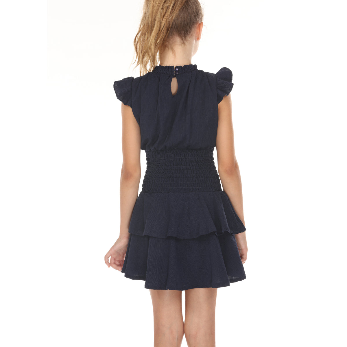 Tween Smocked Ruffle Texture Knit Dress